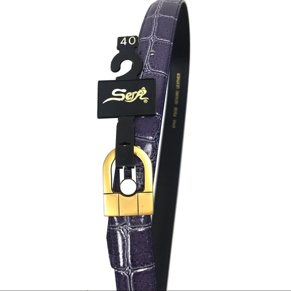NWT Purple Leather Crocodile Print Belt Sz 40 - Picture 3 of 4